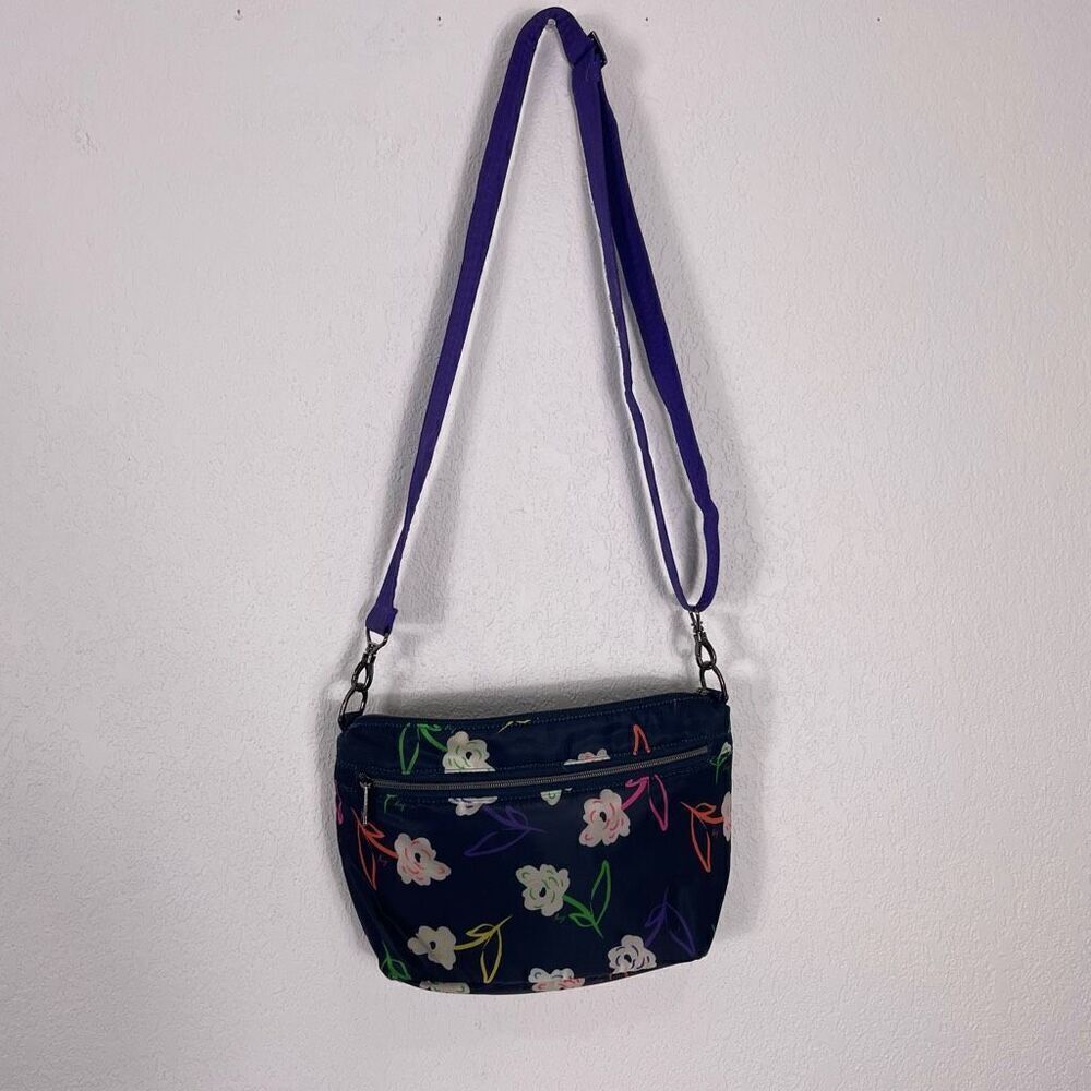 Lug Navy Blue with Flower Print Purple Strap Crossbody Purse